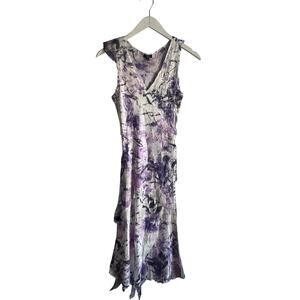 Komarov Y2K V-Neck A-Line Purple Crinkle Midi Dress Charmeuse Fairy Medium